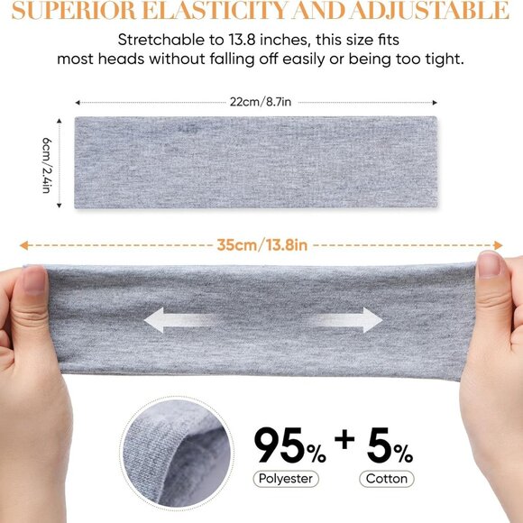 Headbands for Women Non Slip - 9PCS Elastic Fabric Hair Band for Women's Hair, S - Picture 2 of 6
